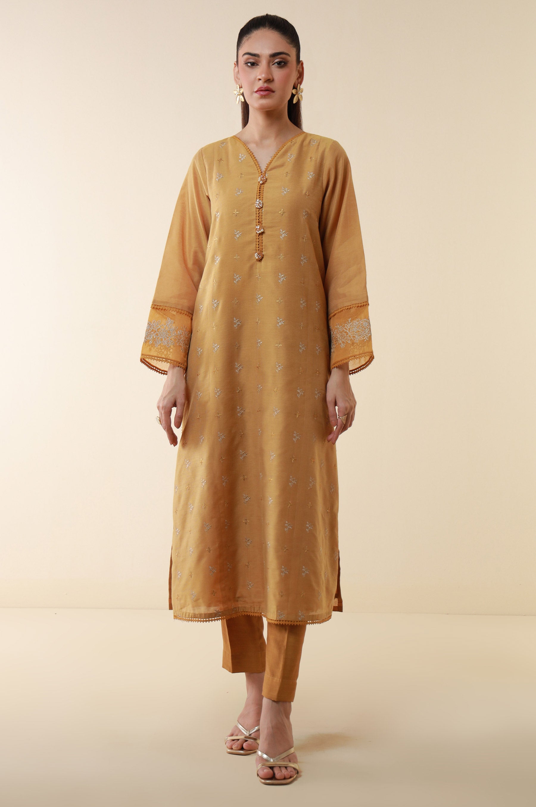 Stitched 1 Piece Embroidered Cotton Net Shirt